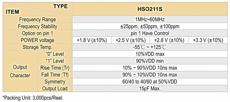 HSO211S晶振规格书