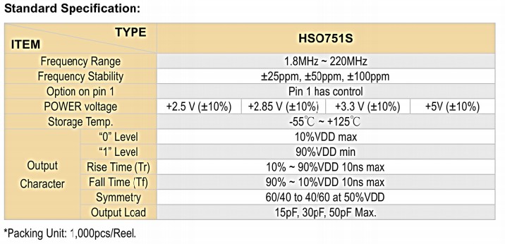 HSO751S晶振规格书