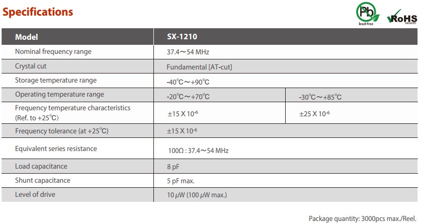 SX-1210晶振规格书