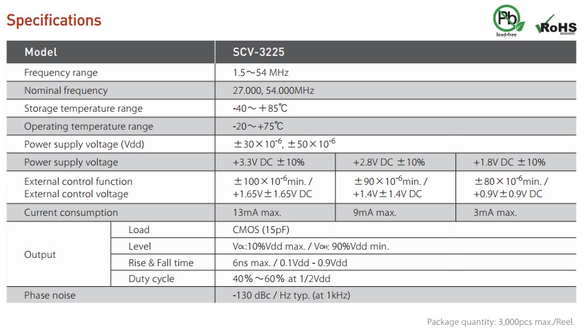 SCV-3225晶振规格书