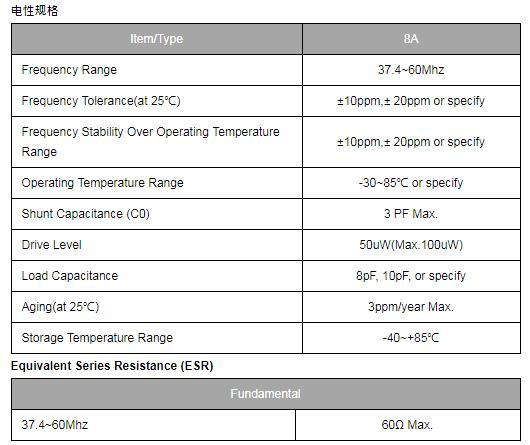 8A晶振规格书